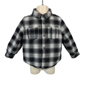Zara Baby Boy Plaid Flannel Shirt 2/3 Years Black White Long Sleeve Pockets /B86